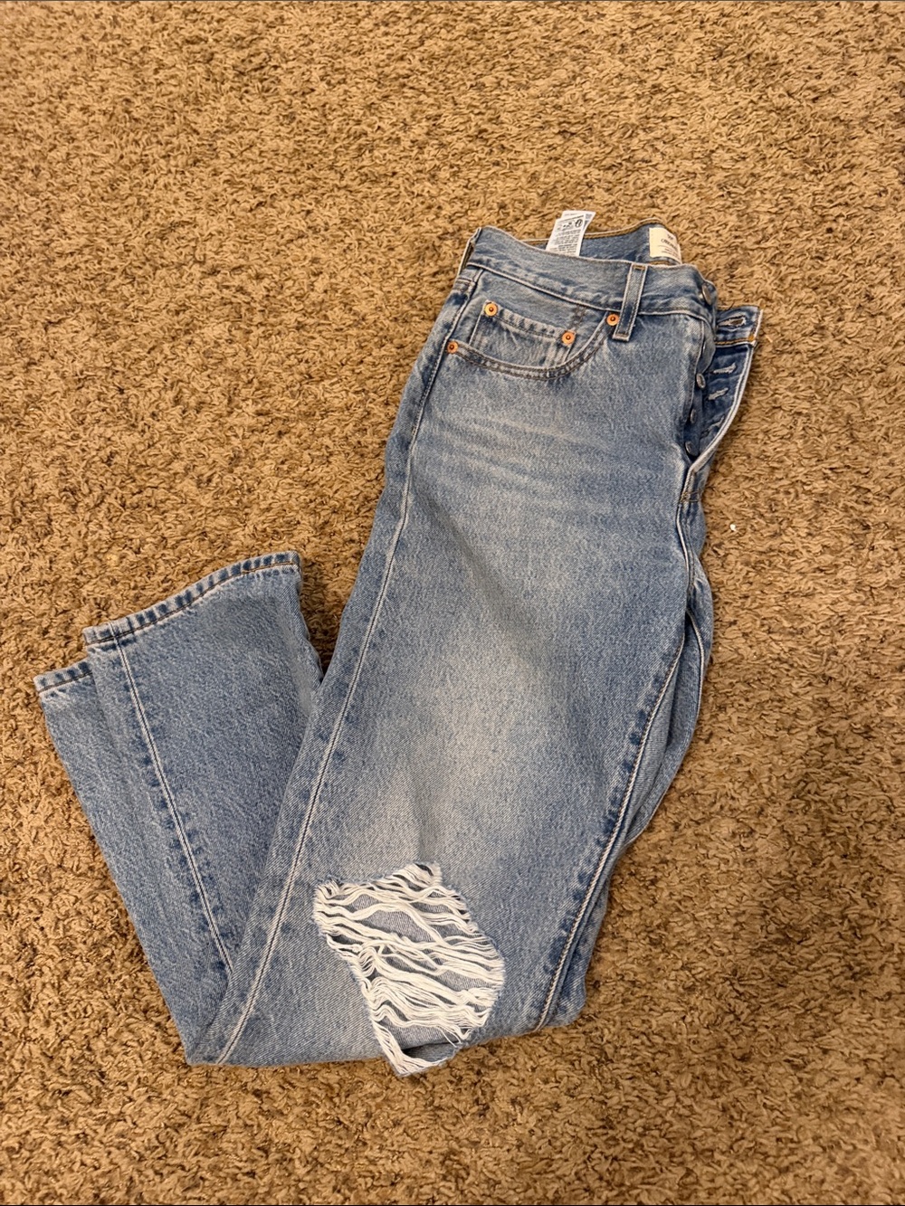 Levi’s 501 Light Blue Straight Leg Distressed Jeans